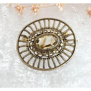 Gold Toned Antique Style Smoky Quartz Vintage Rope Designed Brooch | Pendant